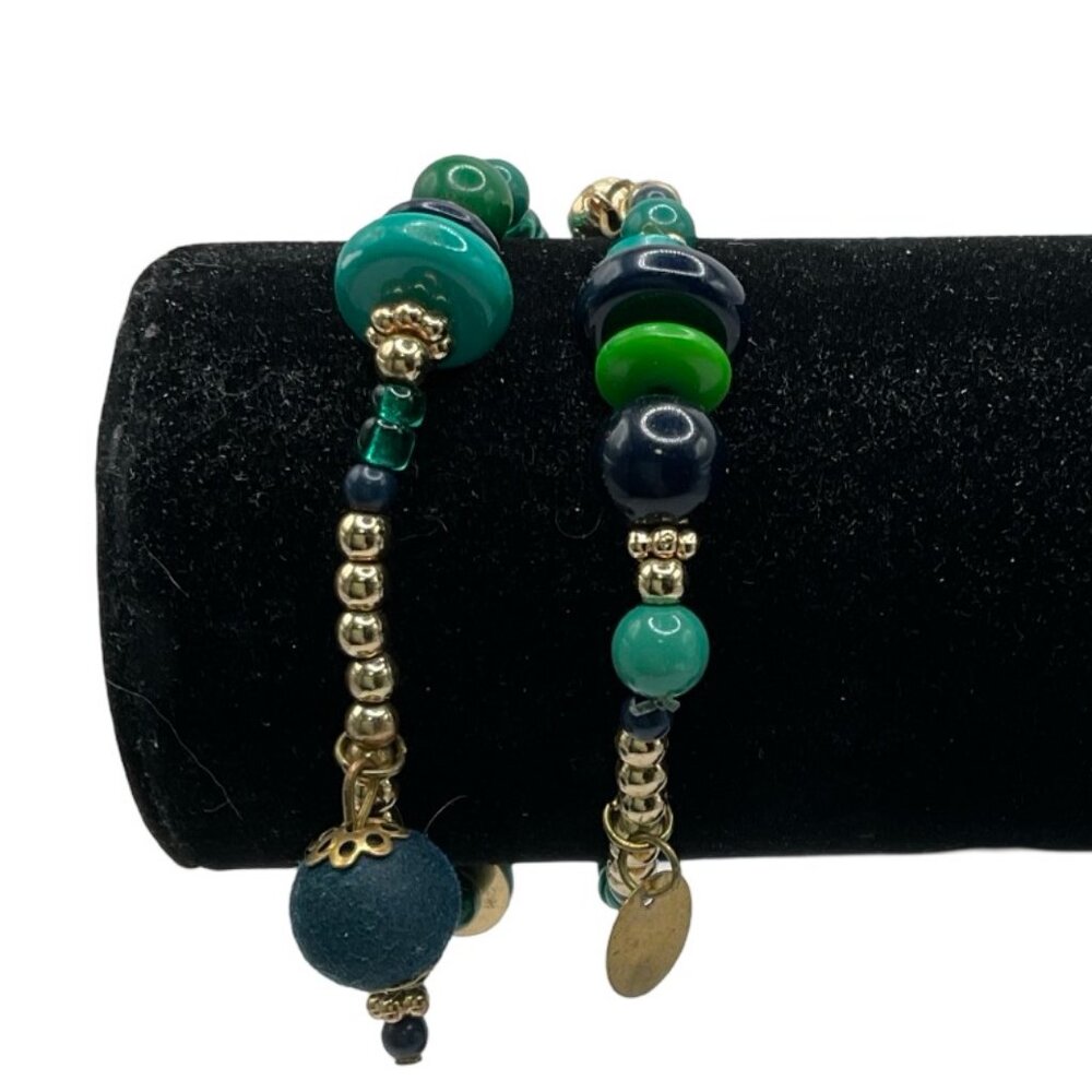 👗5/$25 - Gold/Blue Beaded Stretch Bracelet Set